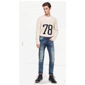 Calvin Klein Jeans Lambswool Blend Sweater L Cream V-Neck 78 Wool Knit Pullover